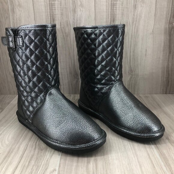 Bearpaw Boots Womens 8 Leigh Anne Metallic Gray Slip On Lined Quilted Winter - Picture 3 of 9